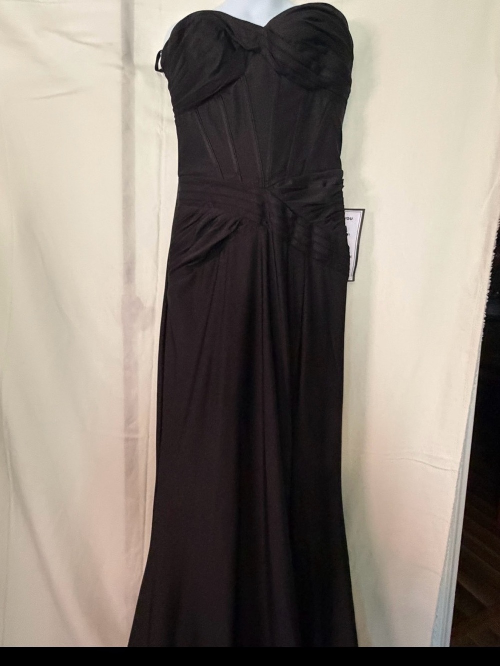 Macy's Strapless Black Ruched Sweetheart Gown.